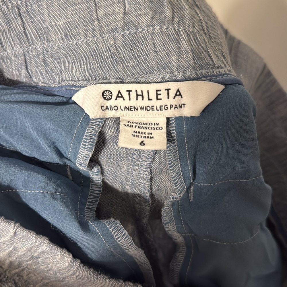 Athleta Cabo Linen Wide Leg Pants Blue - Picture 10 of 12